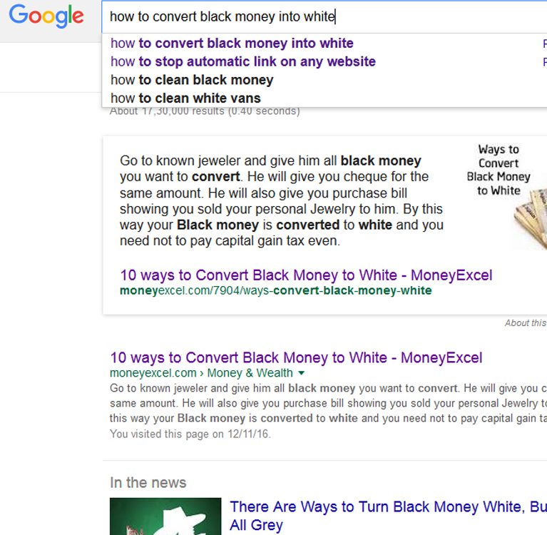 How to convert black money to white' one of the most popular searches on Google India